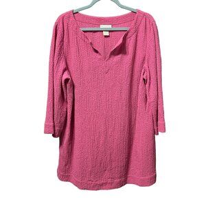 Soft Surroundings size L pink gauze textured split V 3/4 sleeve tunic top